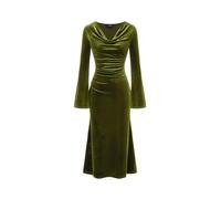 CIDER Samtkleid, Herbst, Hochzeit, Gästekleider für Damen, lange Glockenärmel, Wasserfallkragen, Midi-Cocktailkleid, formelles Kleid, trendig, Grün , Klein