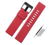 CIEMJSYNF 22 24 26 28 30 mm Lederarmband kompatibel mit Diesel DZ7396 7315 4318 4323 7313 7395 Serie Herrenarmband aus weichem Rindsleder(Red-black-B,32mm-Width)