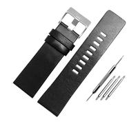 CIEMJSYNF 22 24 26 28 30 mm Lederarmband kompatibel mit Diesel DZ7396 7315 4318 4323 7313 7395 Serie Herrenarmband aus weichem Rindsleder(Black-silver-A,27mm-Width)