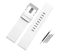 CIEMJSYNF 22 24 26 28 30 mm Lederarmband kompatibel mit Diesel DZ7396 7315 4318 4323 7313 7395 Serie Herrenarmband aus weichem Rindsleder(White-silver-B,24mm-Width)