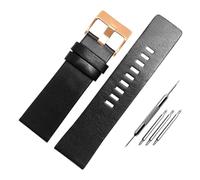 CIEMJSYNF 22 24 26 28 30 mm Lederarmband kompatibel mit Diesel DZ7396 7315 4318 4323 7313 7395 Serie Herrenarmband aus weichem Rindsleder(Black-rose gold-A,30mm-Width)
