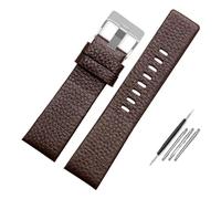 CIEMJSYNF 22 24 26 28 30 mm Lederarmband kompatibel mit Diesel DZ7396 7315 4318 4323 7313 7395 Serie Herrenarmband aus weichem Rindsleder(Brown-silver-B,28mm-Width)
