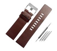 CIEMJSYNF 22 24 26 28 30 mm Lederarmband kompatibel mit Diesel DZ7396 7315 4318 4323 7313 7395 Serie Herrenarmband aus weichem Rindsleder(Dark brown-silver-A,27mm-Width)