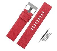 CIEMJSYNF 22 24 26 28 30 mm Lederarmband kompatibel mit Diesel DZ7396 7315 4318 4323 7313 7395 Serie Herrenarmband aus weichem Rindsleder(Red-silver-B,28mm-Width)