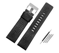 CIEMJSYNF 22 24 26 28 30 mm Lederarmband kompatibel mit Diesel DZ7396 7315 4318 4323 7313 7395 Serie Herrenarmband aus weichem Rindsleder(Black-silver-B,27mm-Width)