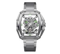 CIGA Design Hunter Automatik Uhr Durchgehend Skelettiert Tonneau Strukturgehäuse Silber Verjüngtes H Glied Armband Leuchtindeces und Zeiger Saphirglas 3 ATM wasserdicht