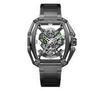 CIGA Design Hunter Automatikuhr Skelettiertes Tonneau-Gehäuse mit Saphirglas Leuchtindizes Verjüngtes H-Armband 3ATM Wasserdicht Männer Armbanduhr Luxus Skelettuhr (Carbon)