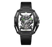 CIGA Design Hunter Automatikuhr Skelettiertes Tonneau-Gehäuse mit Saphirglas Leuchtindizes Verjüngtes H-Armband 3ATM Wasserdicht Männer Armbanduhr Luxus Skelettuhr (Schwarz)