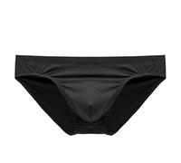 CIGOLD Slip Herren 2Pcs Sommer EIS Seide Unterwäsche Männer Low-Rise Glatte Tasche Slips Atmungsaktive Bikini Unterwäsche Ultra Dünne Atmungsaktive Höschen-Black,XL