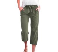 Cihdmfb 3/4 Leinenhose Damen Elegante Einfarbige Baggy Freizeithose Große Größen Sommerhose Leicht Lockere Stoffhose Kordelzug Strandhose Sporthose Wanderhose Caprihose mit Taschen(B-GN1,XXL)