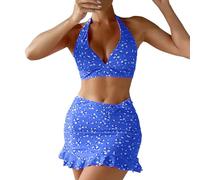 Cihdmfb 3 Teilige Bikini Set Damen Push Up Badeanzüge Verstellbar Cross Back Lace Up Bikinioberteil + High Waist Badeshorts Swimsuit Elegant Einfarbig Bademode Strandbekleidung(B Blau,S)