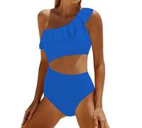 Cihdmfb Badeanzug Damen Rüschen One Shoulder Bauchweg Einteiliger Badeanzug Cut Out One Shoulder Bademode Push Up Monokini Bauch Kontrolle Badeanzüge Strandmode Schwimmanzug(A Blau,XXL)