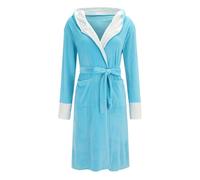 Cihdmfb Bademantel mit Kapuze Damen Flauschig Große Größe Lang Warm Fleece Morgenmantel Fleece Robe Damen Einfarbig Dressing Gown Women Kuschelige Bademäntel für Damen(A Blau,5XL)