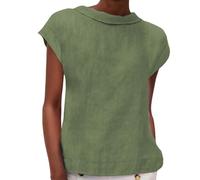 Cihdmfb Bluse Damen Elegant Ärmellose Baumwolle Leinen Tshirt Vintage Einfarbig Rundhals Flügelärmeln Oberteile Blusen Summer Casual Lose Tank Top Teenager Mädchen Basic Solide Tops(A Grün,S)