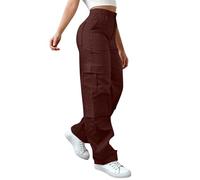 Cihdmfb Cargohose Damen Elastische Taille Wanderhose Leichte Summer Loose Fit Outdoorhose Hohe Taille Weite Beine Trekkinghose Casual Schnelltrockend Atmungsaktiv Jogginghose mit Taschen(Wein,4XL)