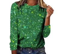Cihdmfb Festliche Blusen Damen Rundhals 3/4 Ärmel Festlich Shirt Pailletten Oberteil mit Glitzer Große Größen Casual Langarm Silvester Outfit Tunika Elegant Glitzer Bluse Shirt Tops(B Grün,XL)