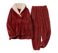Cihdmfb Hausanzug Damen Winter Warm Flauschig Jogginganzug Damen Fleece Kuschelig Freizeitanzug Warm Schlafanzug Flanell-Kuschelanzug Flauschig 2 Teilig Teddy-Fleece Trainingsanzug(B Rot,M)