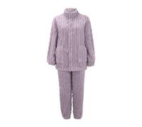 Cihdmfb Hausanzug Damen Winter Warm Flauschig Jogginganzug Damen Fleece Kuschelig Freizeitanzug Warm Schlafanzug Flanell-Kuschelanzug Flauschig 2 Teilig Teddy-Fleece Trainingsanzug(A Lila,XL)