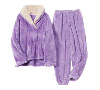 Cihdmfb Hausanzug Damen Winter Warm Flauschig Jogginganzug Damen Fleece Kuschelig Freizeitanzug Warm Schlafanzug Flanell-Kuschelanzug Flauschig 2 Teilig Teddy-Fleece Trainingsanzug(B Lila,XL)