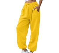 Cihdmfb Jogginghose Damen Elegant Einfarbig Sporthose Trainingshose Elastische Taille mit Kordelzug Sweathose High Waist Yogahose Bequeme Lange Freizeithose Outdoorhose mit Taschen(B-Gelb,3XL)