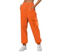Cihdmfb Jogginghose Damen High Waist Trainingsanzug Hose Elastische Taille mit Kordelzug Sporthose Sweathose Basic Solide Sweatpants Casual Baggy Lange Laufhosen Outdoorhose mit Taschen(Orange,3XL)