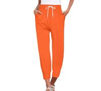 Cihdmfb Jogginghose Damen Summer Elastische Taille Sporthose Freizeithose Elegant Einfarbig Trainingshose Laufhosen Große Größen Locker Yoga Lounge Hose Outdoorhose mit Taschen(B-Orange,3XL)