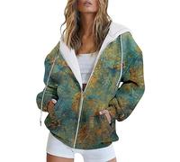 Cihdmfb Kapuzenjacke Damen Oversize Vintage Sweatjacke Pullover Winter Farbverlauf Print Sweatshirt College Jacke Übergangsjacke Zipper Hoodie Hoody Mit Kapuze Frauen Kaputzenpullis(C Orange,3XL)