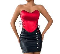 Cihdmfb Korsett Bustier BH Damen Glitzer Pailletten Dessous Tank Top Tanktop Sexy Spaghettiträger Ärmellos Crop Top Trägertop Festival Party Club Corsage Clubwear Shirt Unterhemd Top(D Rot,L)