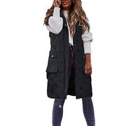 Cihdmfb Lange Jacke Weste Damen Ärmellose Kapuzenweste Steppweste Große Größe Winterjacke üBergangsweste Damen Lang Reißverschluss Longweste Weste Mantel Outdoor Winterjacke Mit Tasche(A Schwarz,5XL)