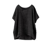 Cihdmfb Leinenbluse Damen Große Größen Baumwolle Leinen Bluse Vintage Einfarbig Kurzarm Rundhals Blusenshirt Leichte Locker Leinenshirt Longshirts Oversized Tunika Tops Oberteil(B Schwarz,5XL)