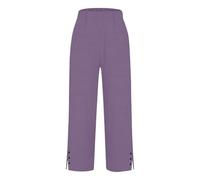 Cihdmfb Leinenhose Damen Leichte Sommerhosen Casual Hohe Taille Baumwolle Leine Cargohosen Große Größen Summer Caprihose Strandhose Bequeme Locker Freizeithose Outdoorhose mit Taschen(A-Lila,5XL)