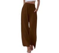 Cihdmfb Leinenhose Damen Oversized Summer Baumwolle Leinen Stoffhose Vintage Einfarbig Sommerhose Elastische Taille Straight Weite Leg High Waist Weites Bein Freizeithose mit Taschen(A-Kaffee,5XL)