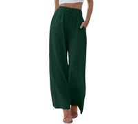 Cihdmfb Leinenhose Damen Oversized Summer Baumwolle Leinen Stoffhose Vintage Einfarbig Sommerhose Elastische Taille Straight Weite Leg High Waist Weites Bein Freizeithose mit Taschen(B-Tarnung,XL)