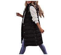 Cihdmfb Longweste Damen Große Größen Winter Warm Longweste Rundhals Ärmellose Lange Steppweste Leicht Winterjacke Winterweste Kapuzenweste Weste üBergangsweste Jacke Mäntel Mit Tasche(F Schwarz,5XL)