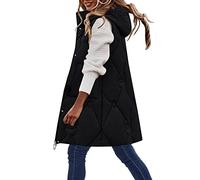 Cihdmfb Longweste Damen Große Größen Winter Warm Longweste Rundhals Ärmellose Lange Steppweste Leicht Winterjacke Winterweste Kapuzenweste Weste üBergangsweste Jacke Mäntel Mit Tasche(I Schwarz,4XL)
