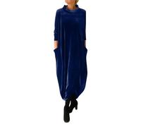 Cihdmfb Maxikleider Damen Oversized Freizeitkleider Elegant Einfarbig Blusenkleid Partykleid Lose Lange Kleider Streetwear Casual Rundhals Langarm Sweatkleid Einfachheit Pulloverkleid(B Blau,3XL)