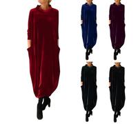 Cihdmfb Maxikleider Damen Oversized Freizeitkleider Elegant Einfarbig Blusenkleid Partykleid Lose Lange Kleider Streetwear Casual Rundhals Langarm Sweatkleid Einfachheit Pulloverkleid(B Rot,3XL)