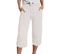 Cihdmfb Musselin Hose Damen Summer Einfarbig 3/4 Leinenhose Stretch Gerades Bein Kordelzug Sommerhose Kurze Hosen Strandhose Bequeme Leicht Damenhose Jogginghose mit Taschen(Beige,XL)