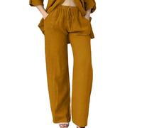Cihdmfb Musselin Hose Damen Summer Einfarbig Leinenhose Große Größen Locker Freizeithose Leicht Gerade Geschnitten Strandhose Sommerhose Elastische Taille Jogginghose mit Taschen(B-Orange,4XL)
