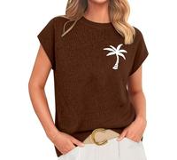 Cihdmfb Pullover Damen Kurzarm Strick T-Shirt Mode Rundhalsausschnitt Strickshirt Casual Drucken Strickpullover Leichte Strickshirt Bequem Casual Strickpulli Sommerpullover Shirt Tops(E-Lila,S)