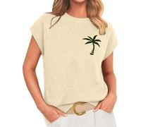 Cihdmfb Pullover Damen Kurzarm Strick T-Shirt Mode Rundhalsausschnitt Strickshirt Casual Drucken Strickpullover Leichte Strickshirt Bequem Casual Strickpulli Sommerpullover Shirt Tops(E-Rosa,M)