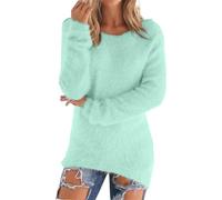Cihdmfb Pullover Damen Lange Strickpullover Oversize Einfarbig Langarm Plüschpullover Winter Warme Flauschiger Pullis Elegante Rundhals Longpullover Casual Locker Sweater Bluse Tops(A GN1,XL)