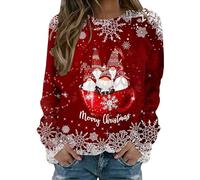 Cihdmfb Pullover Damen Oversize Weihnachtspullover Elegant Weihnachten Rot Weinglas Druck Rundhals Langarmshirts Frauen Streetwear Lässiges Christmas Sweatshirts Oberteile Tops(C Rojo,L)