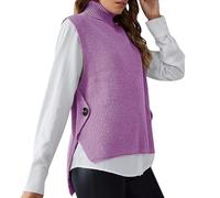 Cihdmfb Pullunder Damen V-Ausschnitt Stricken Weste Pullunder Ärmellos Strick Casual Pullunder Strickweste Oversize Einfarbig Casual Strick Tank Top Sweater Freizeit Pullunder(B Violett,XL)