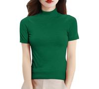 Cihdmfb Rollkragenpullover Damen Kurzarm Strickpullover mit Stehkragen Sommer Enge Tshirts Kurzarmpullover Basic Einfarbig Rollkragen Oberteile Stretch Slim Fit Sommerpullover für Alltag(Grün,M)