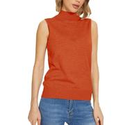 Cihdmfb Rollkragenshirt Damen Rollkragen Ärmerlos Tank Top Elegant Einfarbig Rippen Rolli mit Stehkragen Weich Stretch Slim Fit Unterziehrolli Rollishirt Leicht DüNne Pullover Weste Top(B-Orange,XXL)