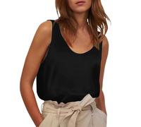 Cihdmfb Satin Tank Top Damen Ärmellose Blusentop Elegant Einfarbig Unterhemd Casual V-Ausschnitt Weste Teenager Mädchen Leichte Bequeme Cami Top Summer Solide Locker Shirt Oberteile(B Schwarz,XXL)