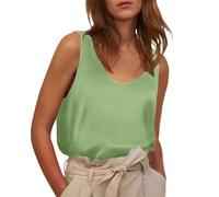 Cihdmfb Satin Tank Top Damen Ärmellose Blusentop Elegant Einfarbig Unterhemd Casual V-Ausschnitt Weste Teenager Mädchen Leichte Bequeme Cami Top Summer Solide Locker Shirt Oberteile(B Grün,L)