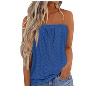 Cihdmfb Schulterfrei Tube Top Damen Ärmellos Mesh Aushöhlen Tank Tops Tube Top Sexy Summer Elegant Einfarbig Rückenfreies Oberteil Stretch Trägerlose Tops Strand Backless Party Tanktops(A Blau,XXL)