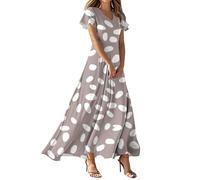 Cihdmfb Sommerkleid Damen Elegant Summer Blumen Drucken Strandkleider Casual V-Ausschnitt Kurzarm Blumenkleid Lange Schwingen Kleider Fließendes Cocktailkleid A Linie Maxi Partykleid(A Braun,3XL)